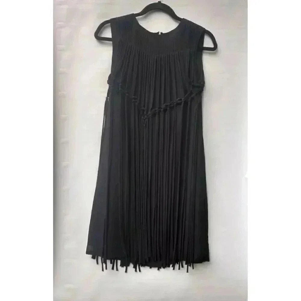 Tahari Arthur S. Levine Women's Black Fringe Teir Flapper Dress Sz 4